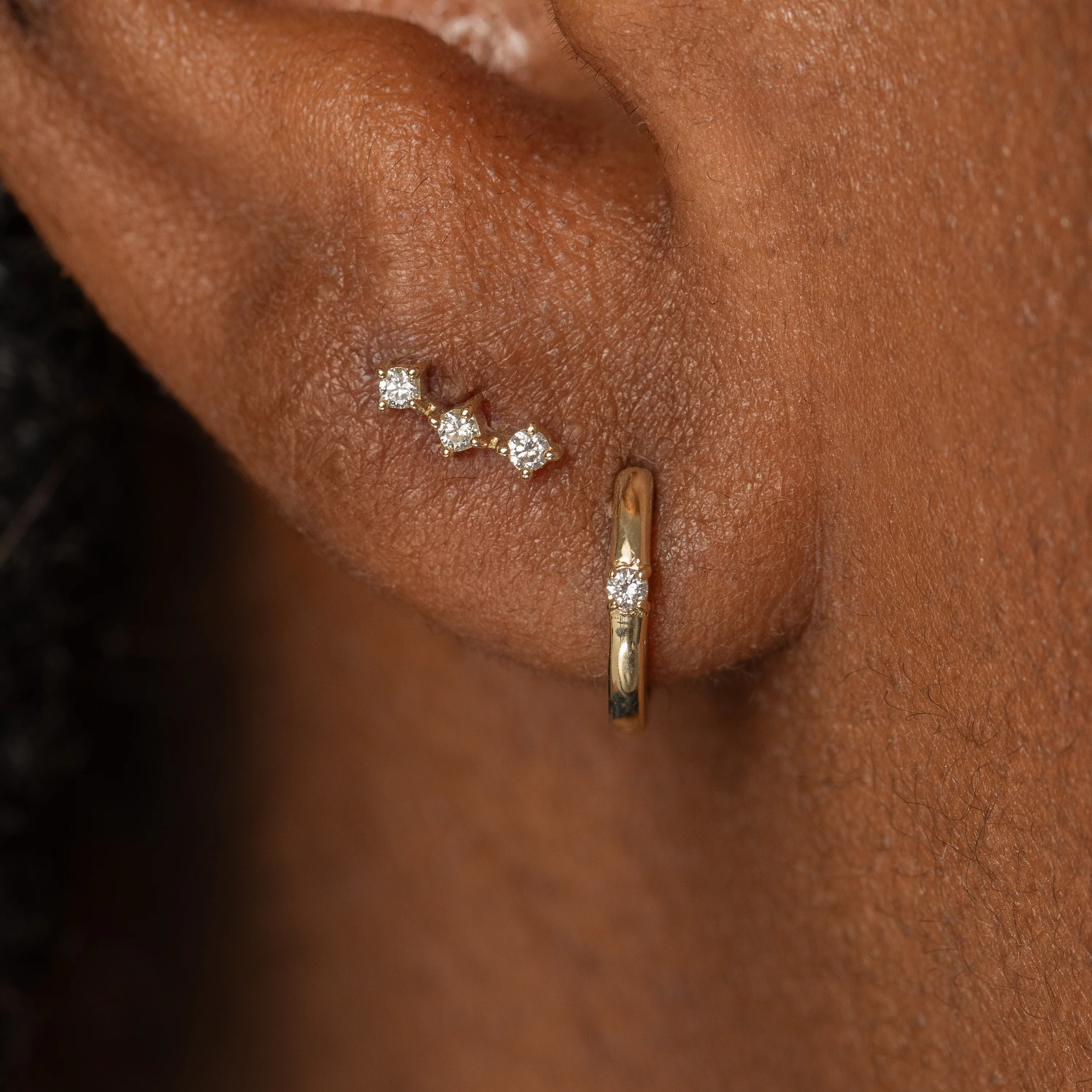 Diamonds by Laura Bond - 14k solid yellow gold diamond huggie hoop 8mm - Image 6