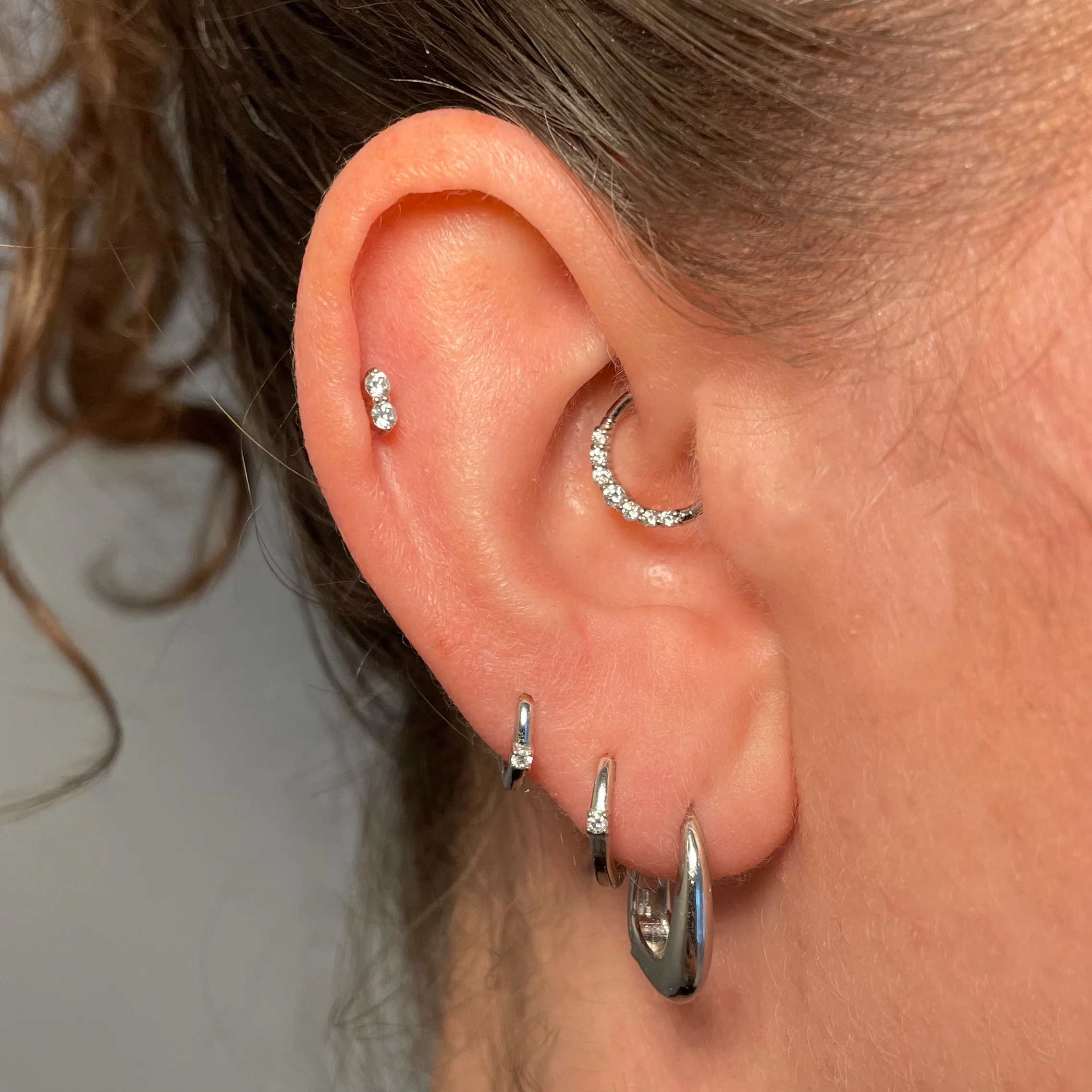 Diamonds by Laura Bond - 14k solid white gold delicate diamond clicker hoop for daith or septum - Image 3