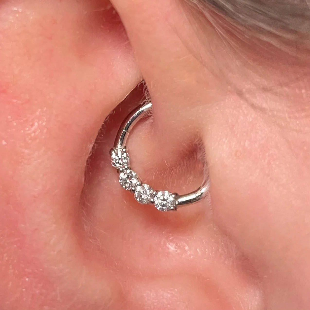 Diamonds by Laura Bond - 14k solid white gold simple diamond clicker hoop for daith or septum - Image 3