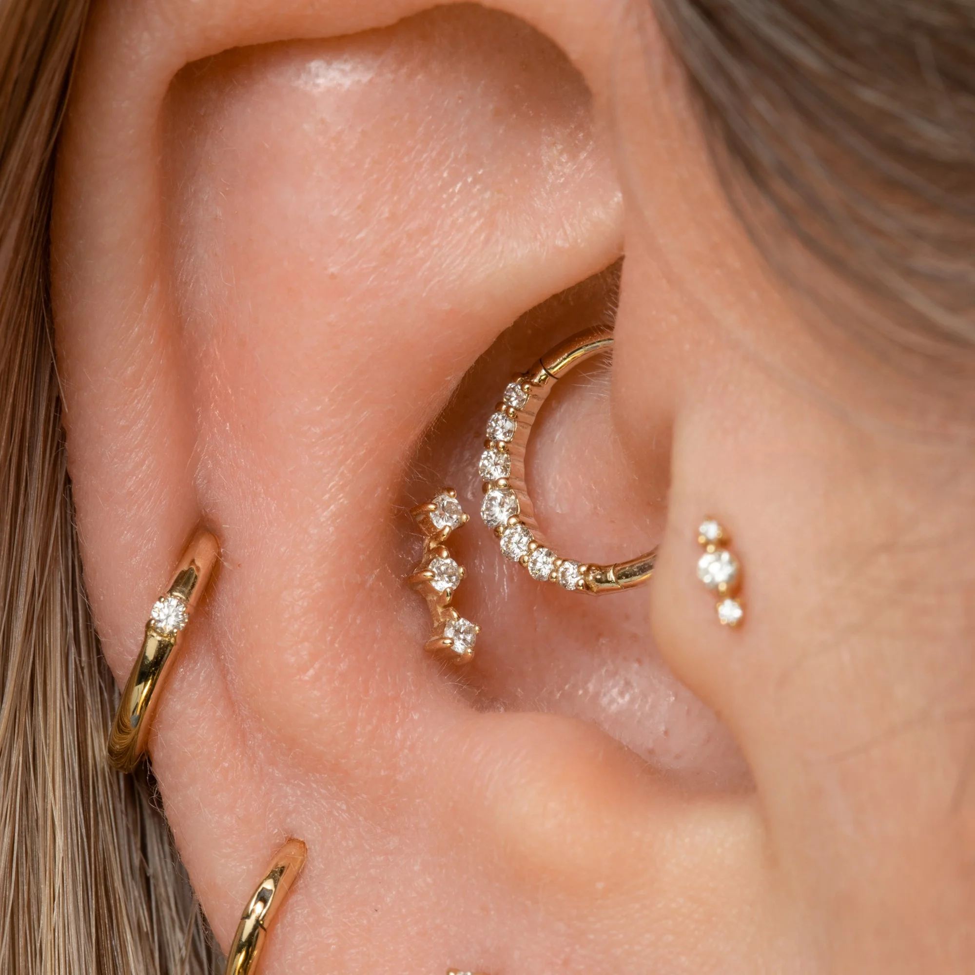 Diamonds by Laura Bond - 14k solid yellow gold delicate diamond clicker hoop for daith or septum - Image 3