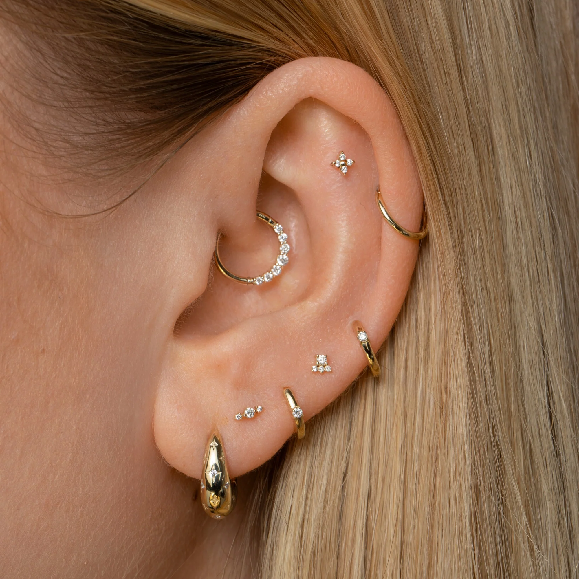 Diamonds by Laura Bond - 14k solid yellow gold delicate diamond clicker hoop for daith or septum - Image 4