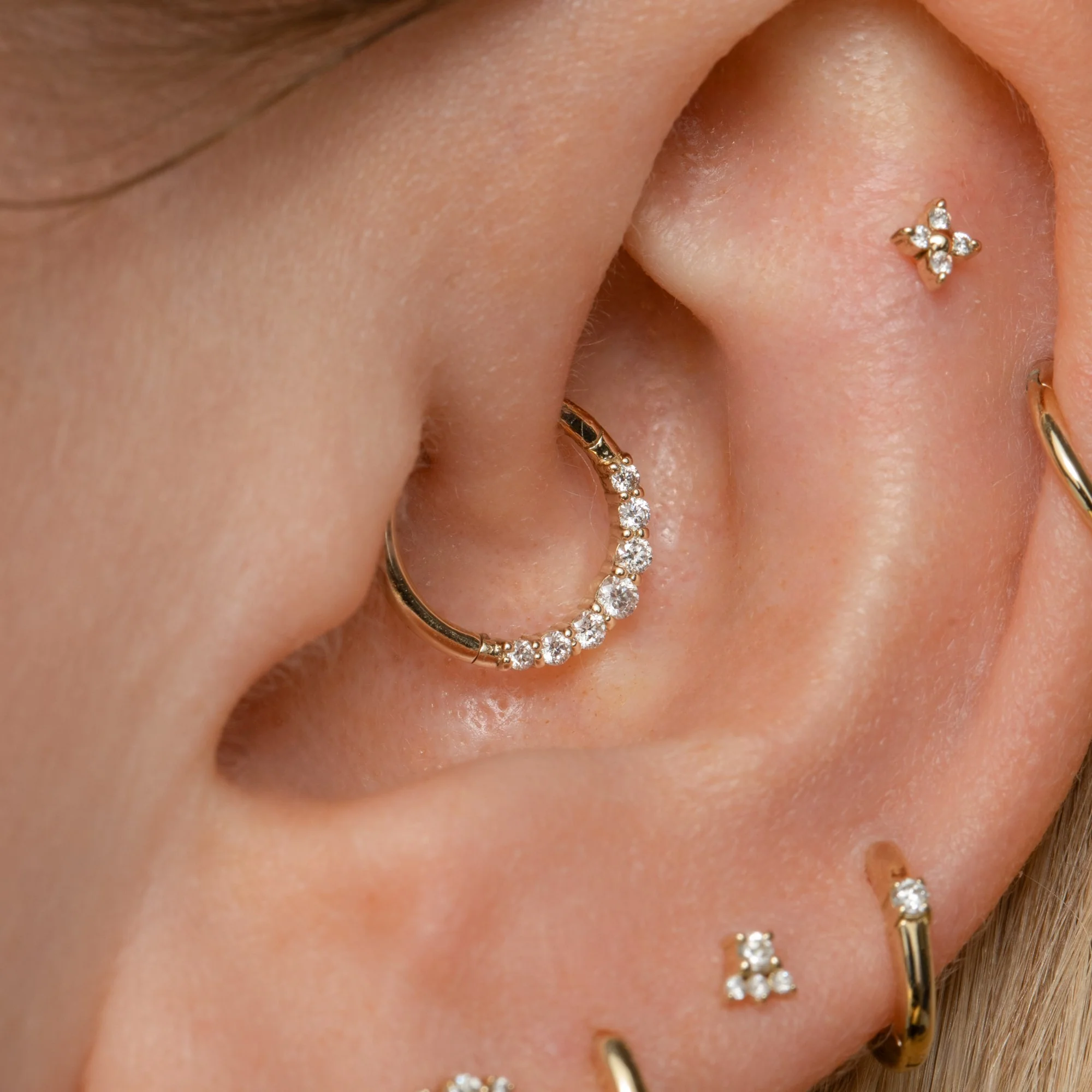 Diamonds by Laura Bond - 14k solid yellow gold delicate diamond clicker hoop for daith or septum - Image 5