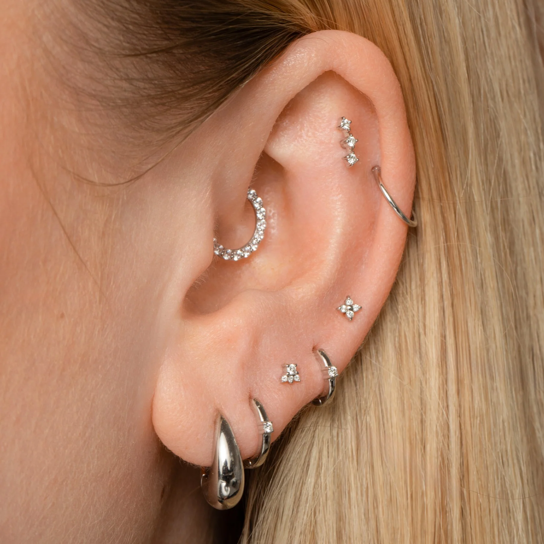 Diamonds by Laura Bond - 14k solid white gold diamond huggie hoop 6mm - Image 4