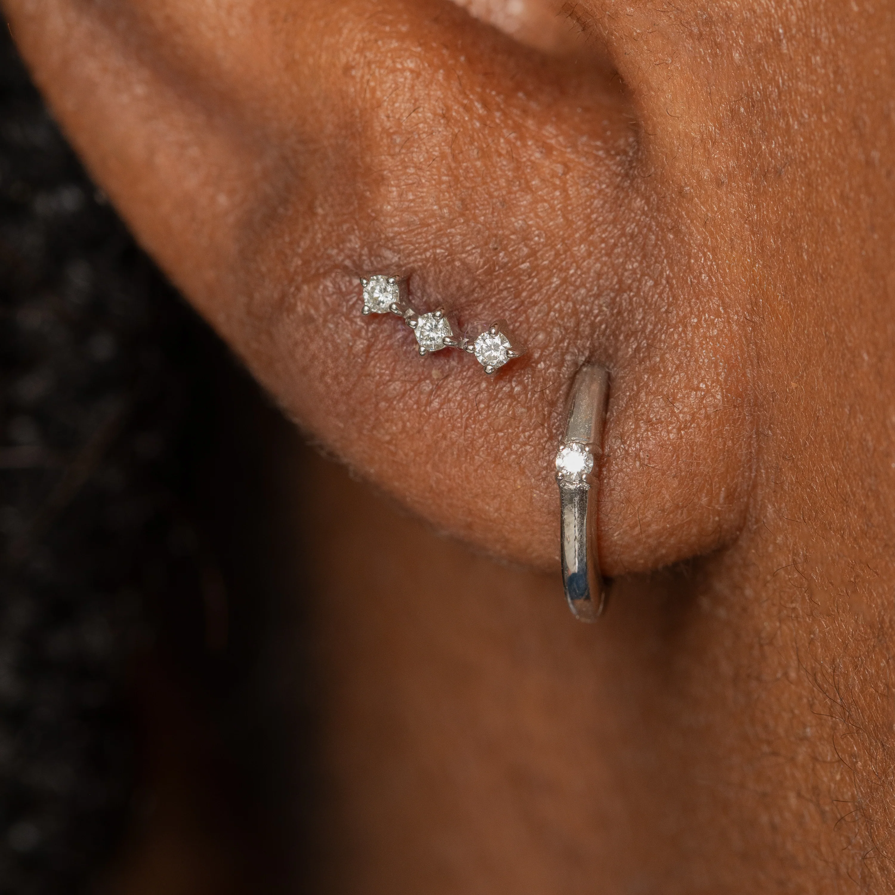 Diamonds by Laura Bond - 14k solid white gold diamond huggie hoop 8mm - Image 4