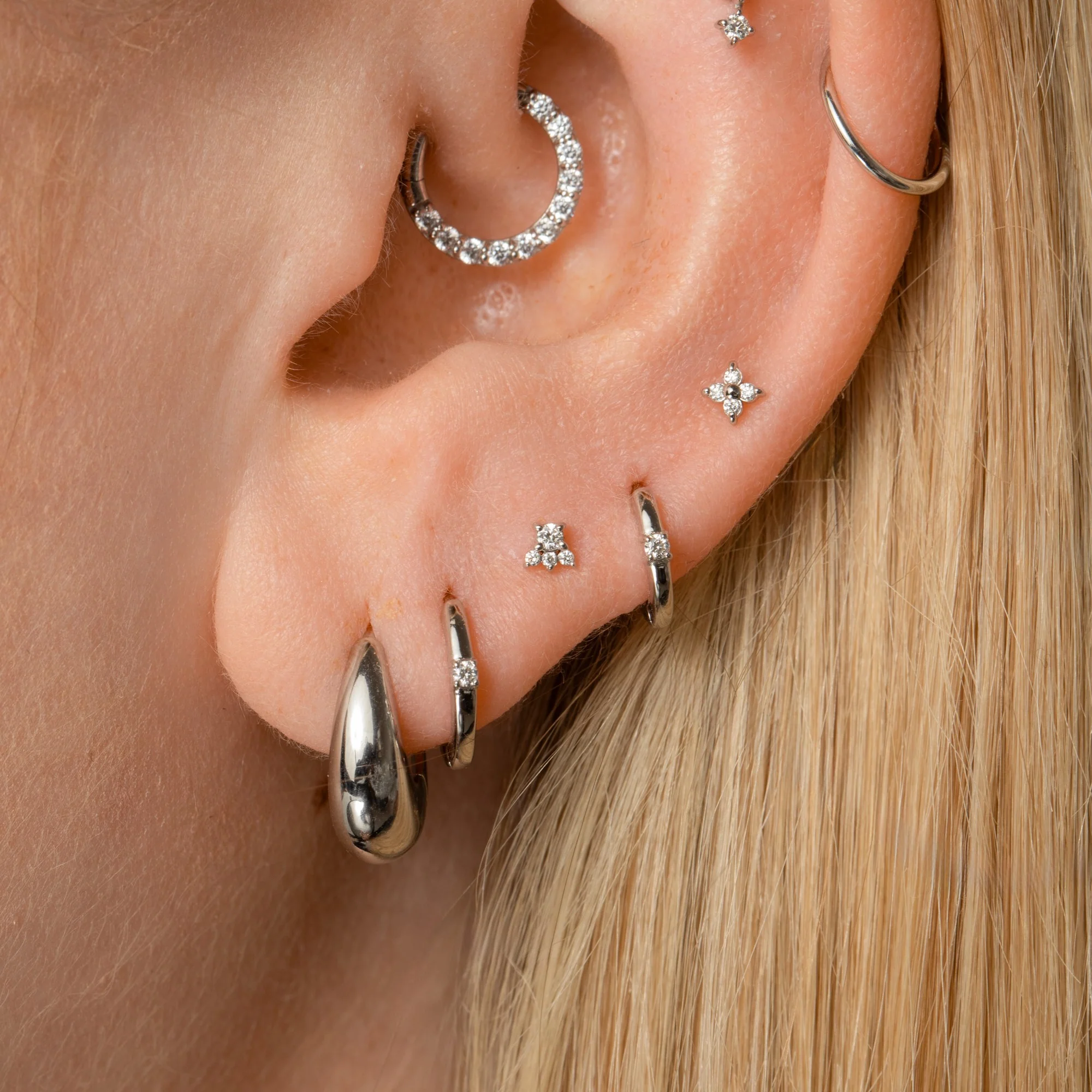 Diamonds by Laura Bond - 14k solid white gold diamond huggie hoop 8mm - Image 8