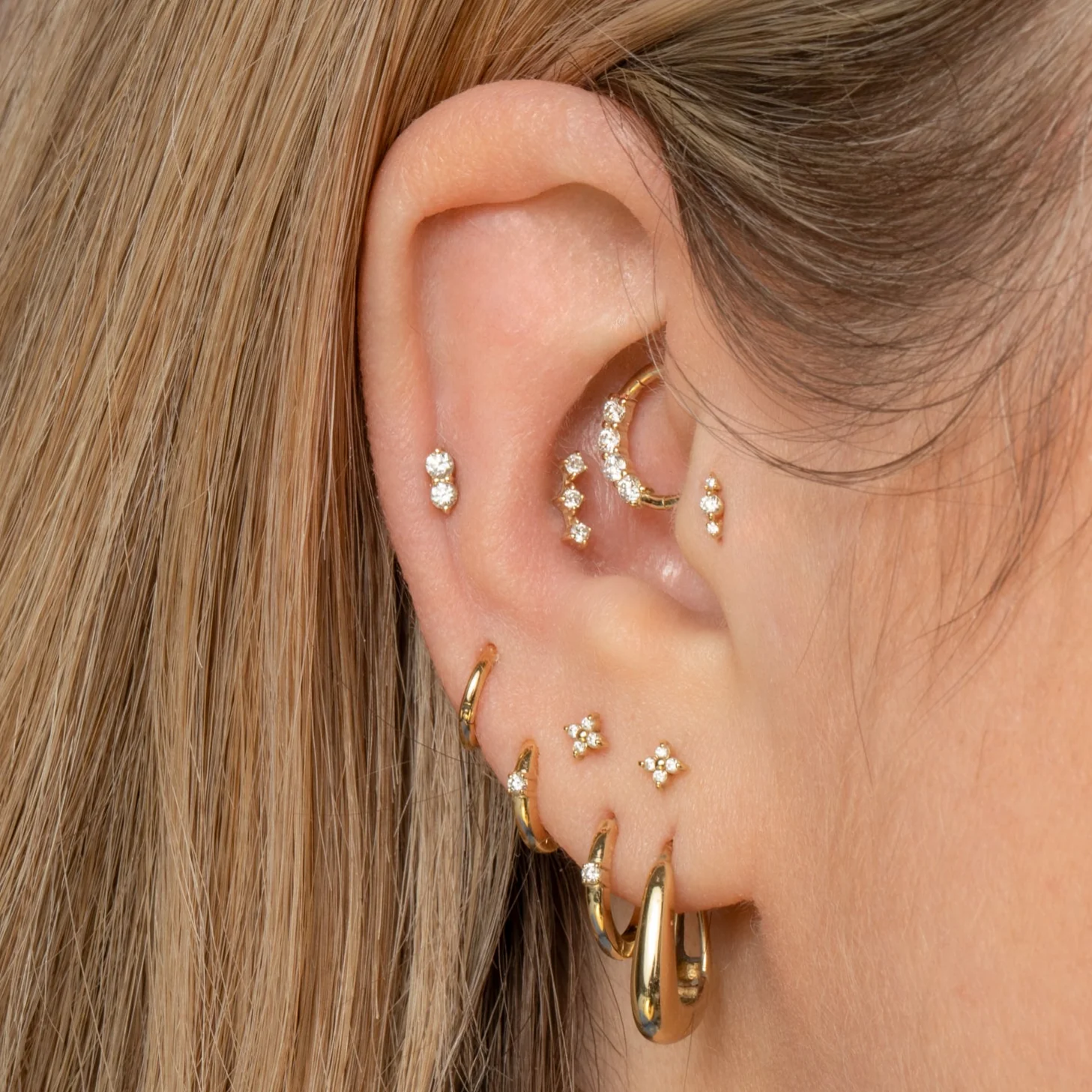 Diamonds by Laura Bond - 14k solid yellow gold diamond huggie hoop 6mm - Image 5