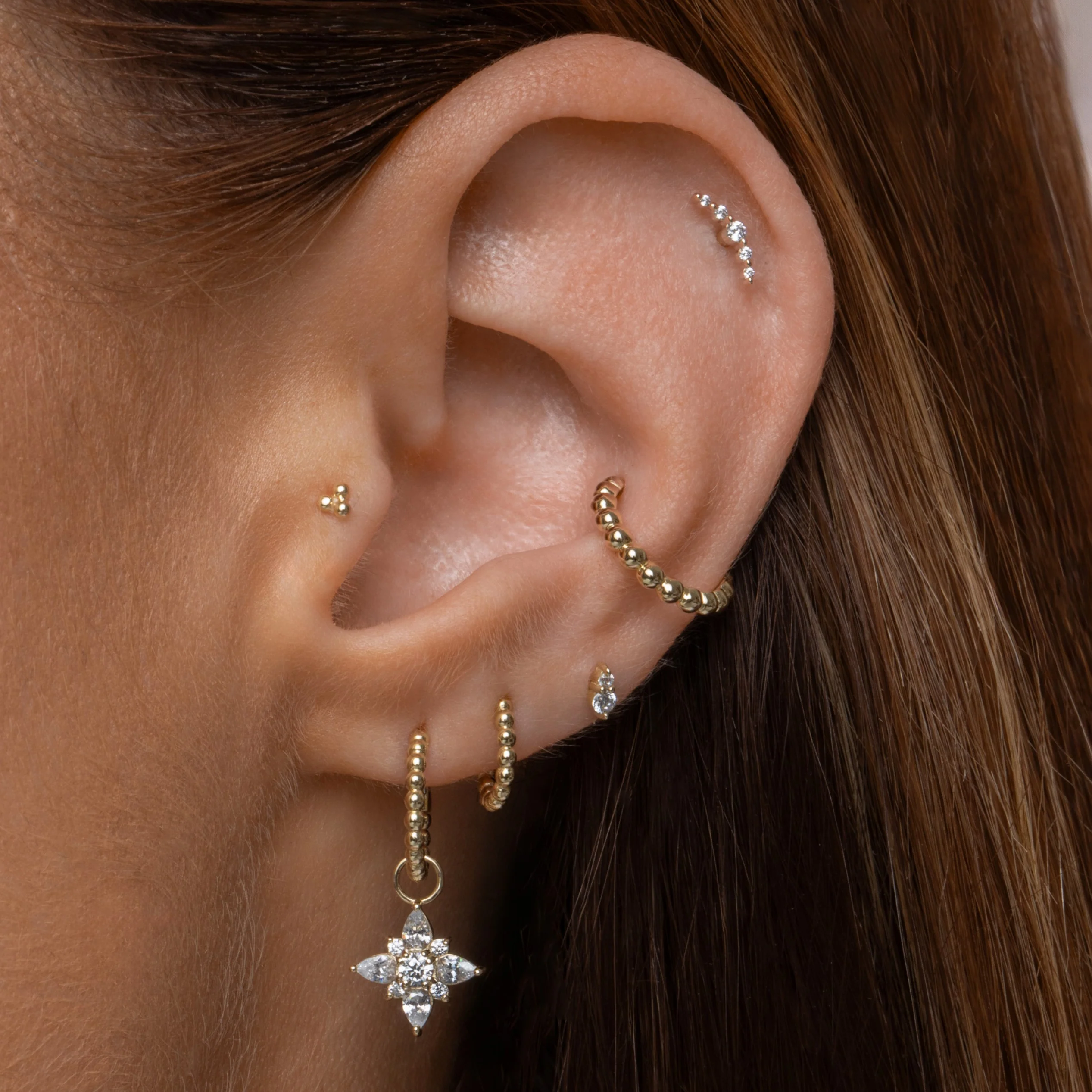 9k solid yellow gold 6mm 16g Stevie beaded clicker hoop earring - Image 3