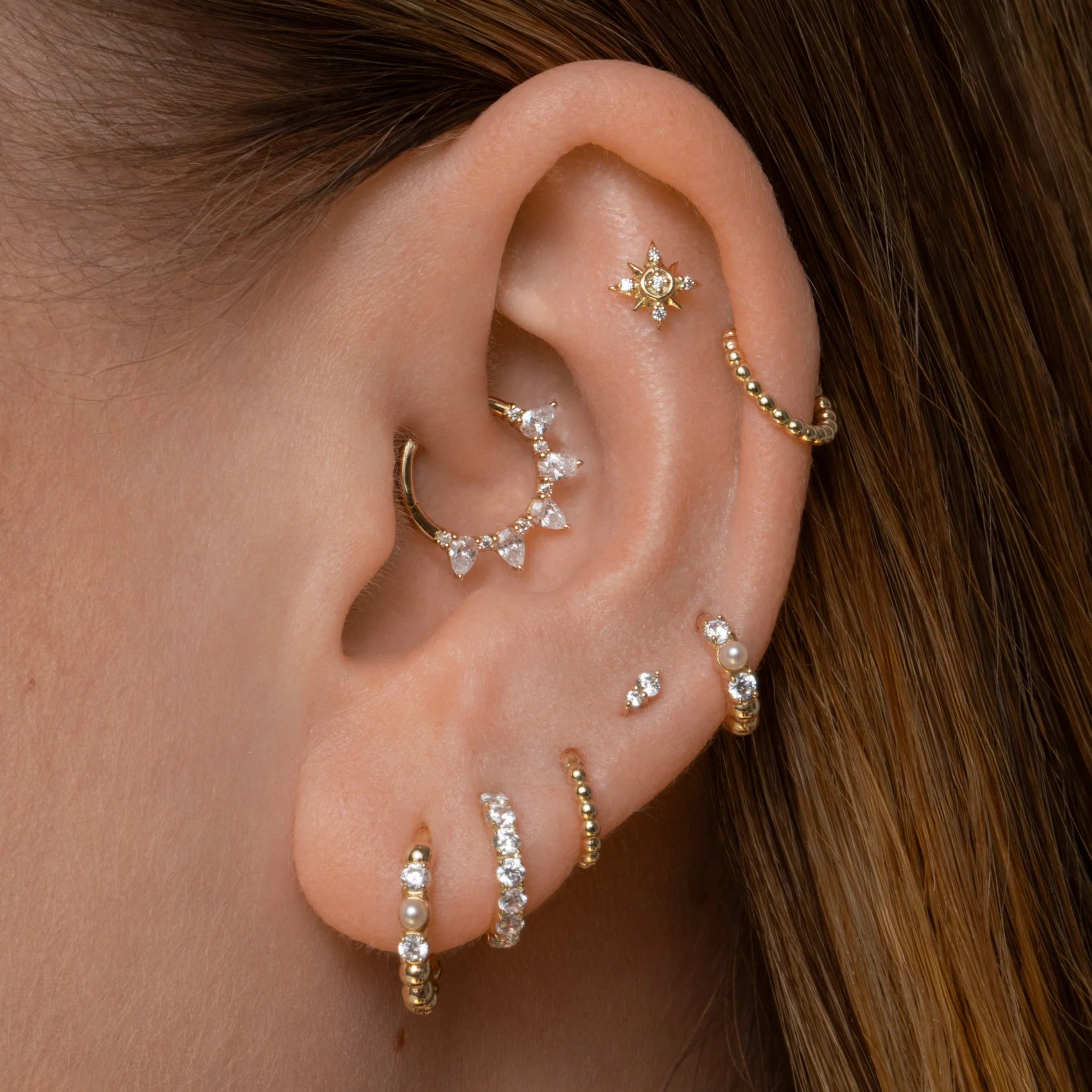 9k solid yellow gold 6mm 16g Stevie beaded clicker hoop earring - Image 4